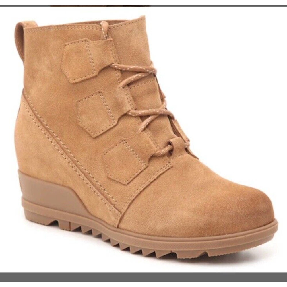 Sorel Women's EVIE Lace Waterproof Booties US 7.5 Camel Brown Ankle Wedge‎ Boot